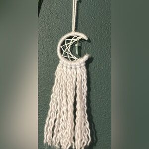 All white super cute dream catcher with green pendant